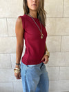 Burgundy Sleeveless Crew Neck Knit Top