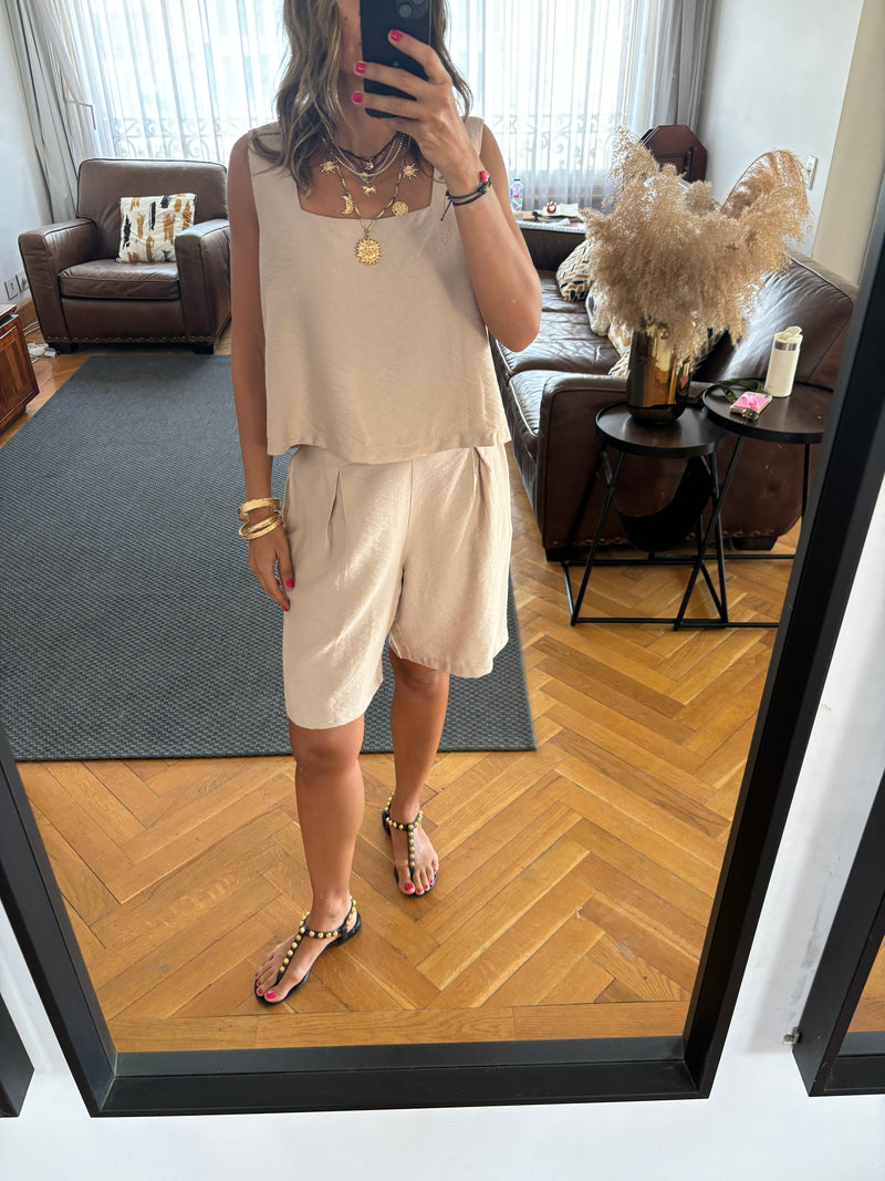 Beige Boy Shorts Morning Set