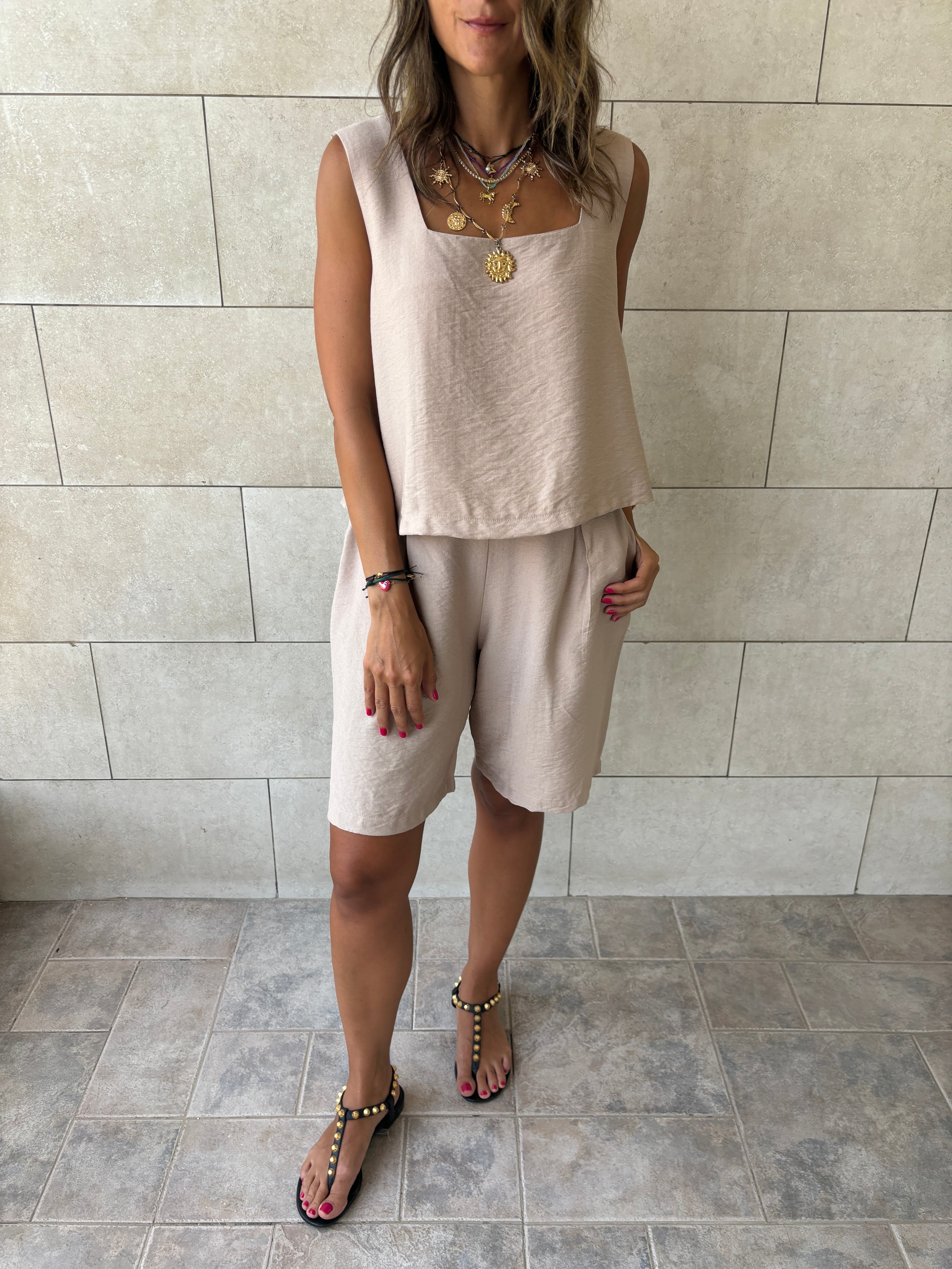 Beige Boy Shorts Morning Set