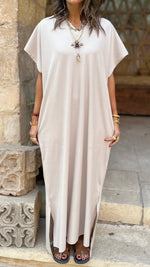 Beige Ribbed Flowy Dress
