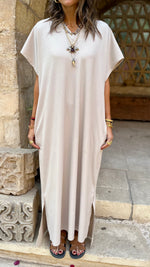 Beige Ribbed Flowy Dress
