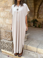 Beige Ribbed Flowy Dress