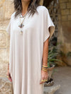 Beige Ribbed Flowy Dress