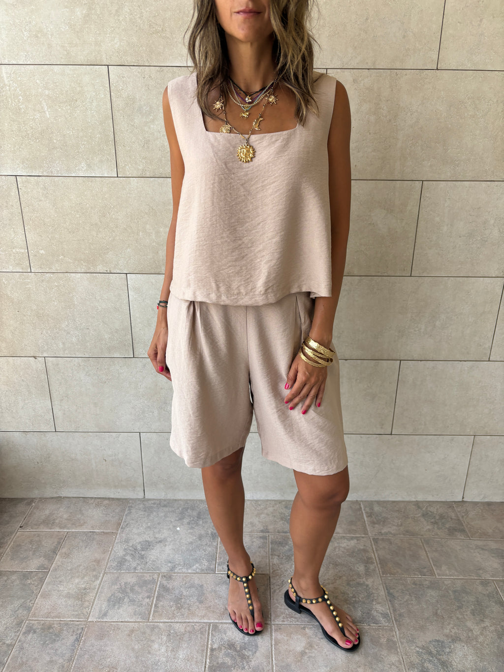 Beige Boy Shorts Morning Set