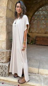 Beige Ribbed Flowy Dress