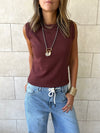 Brown Sleeveless Crew Neck Knit Top