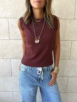 Brown Sleeveless Crew Neck Knit Top