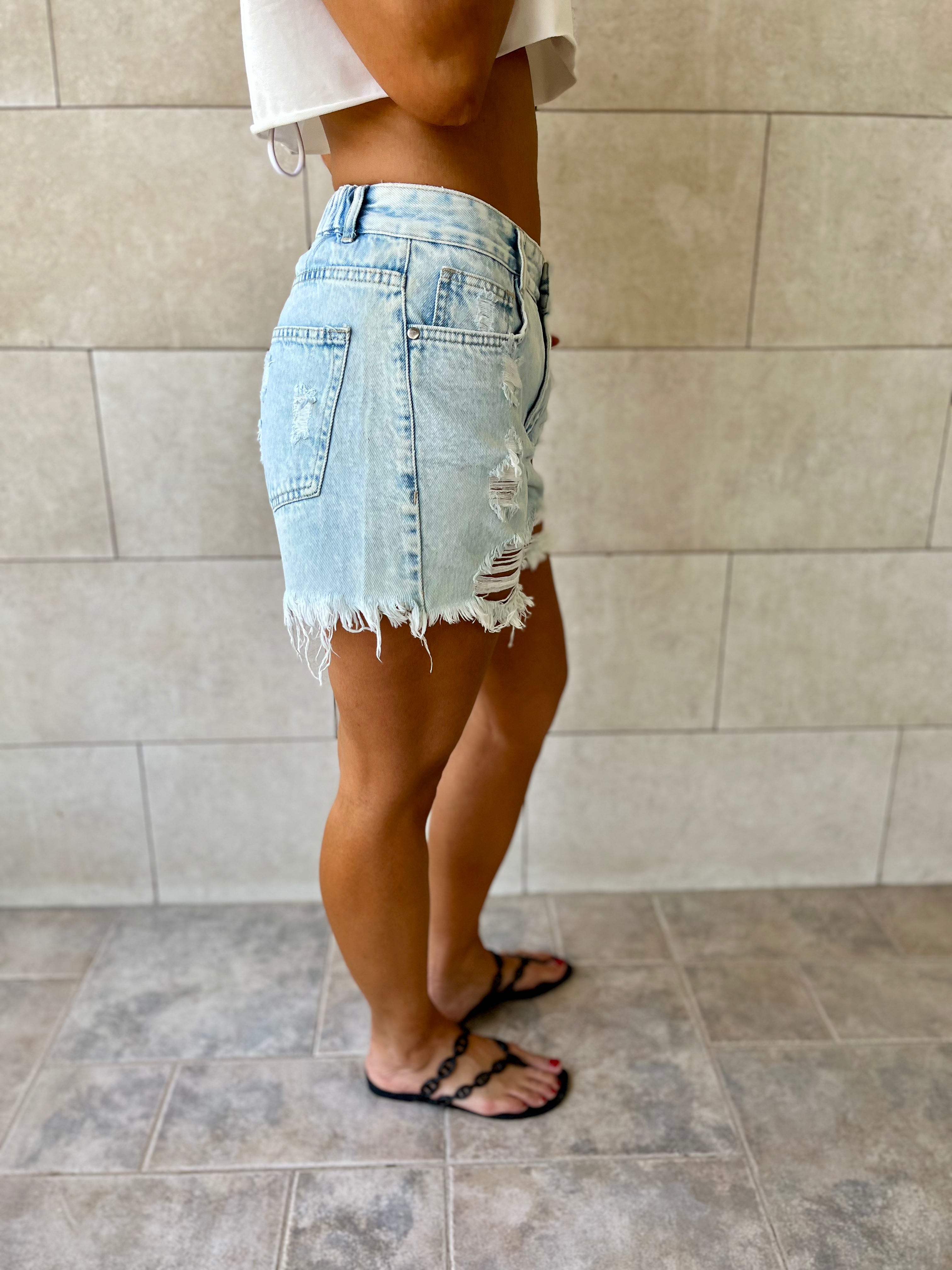 Blue Ripped Denim Shorts