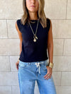 Black Sleeveless Crew Neck Knit Top