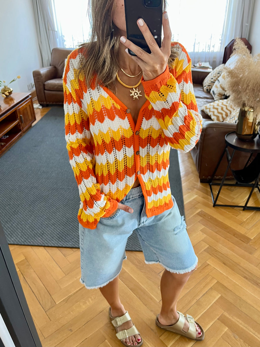 Orange Giving Waves Crochet Shirt