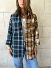 Teal & Camel Half And Half Plaid Shirt