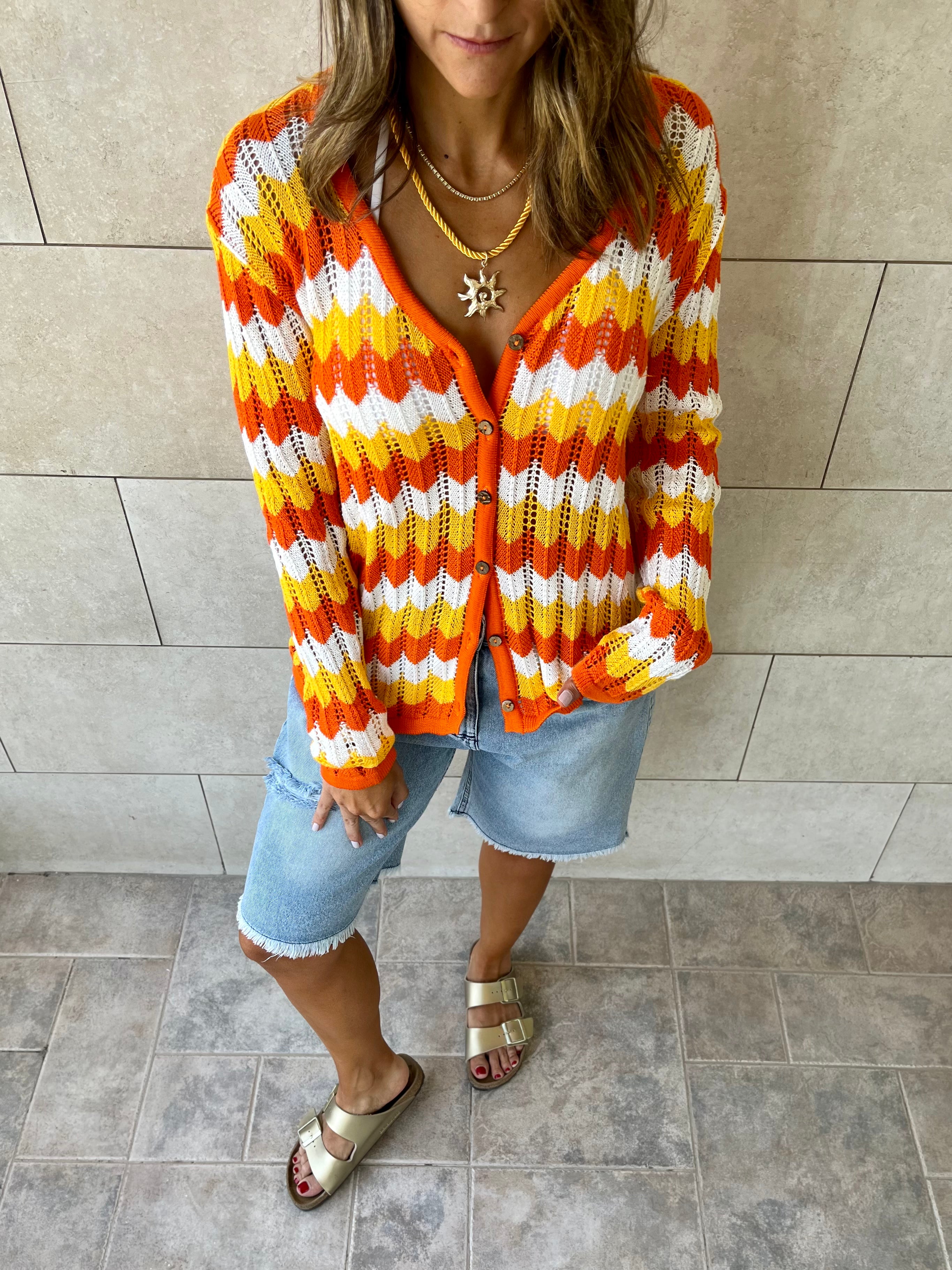Orange Giving Waves Crochet Shirt
