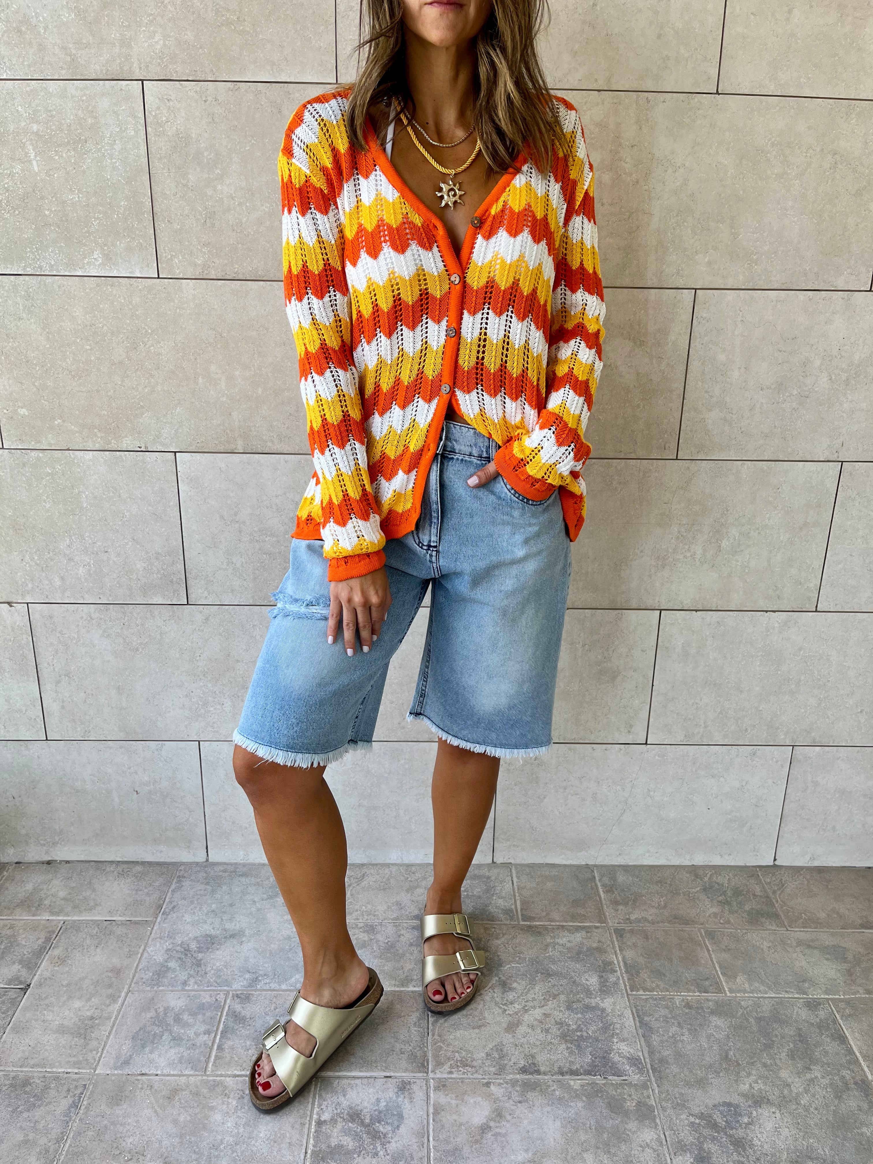 Orange Giving Waves Crochet Shirt