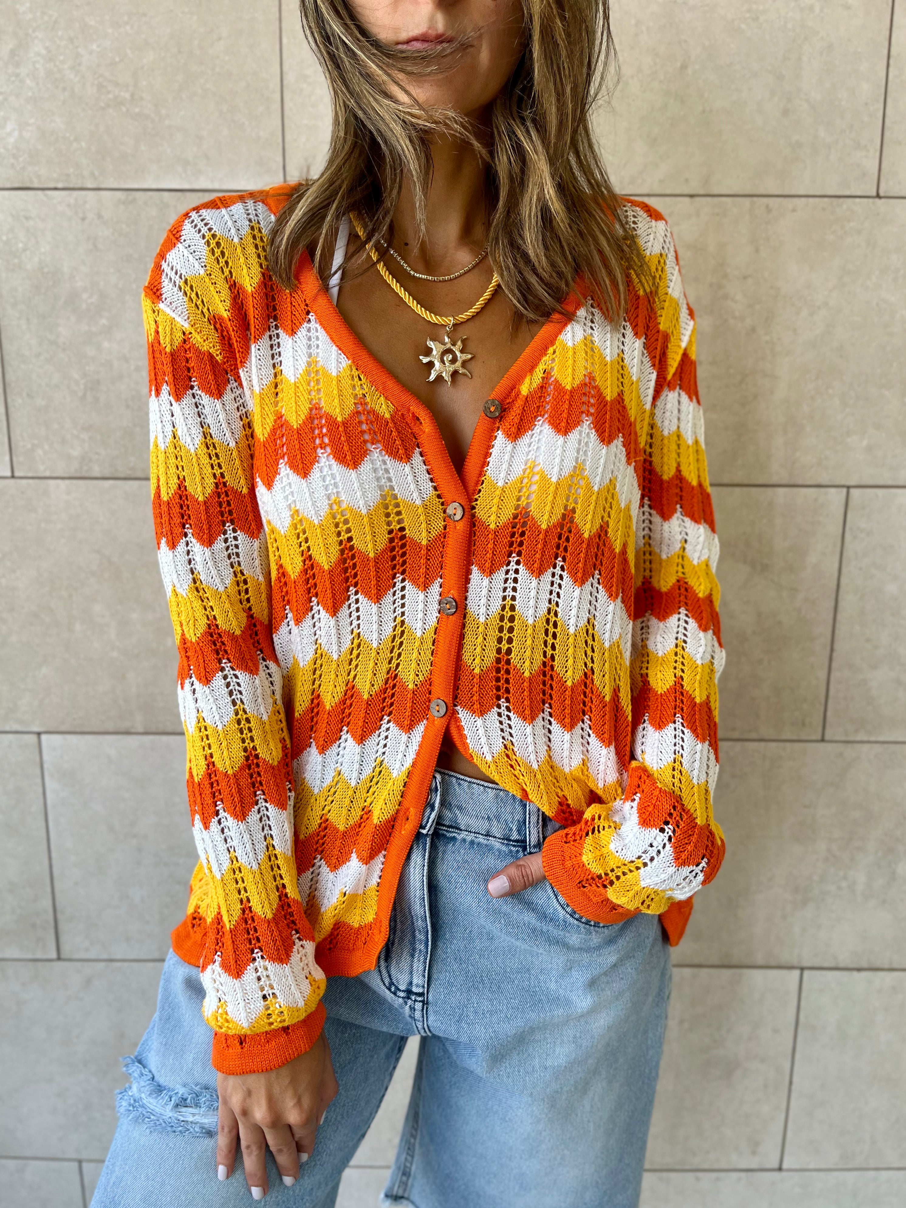 Orange Giving Waves Crochet Shirt