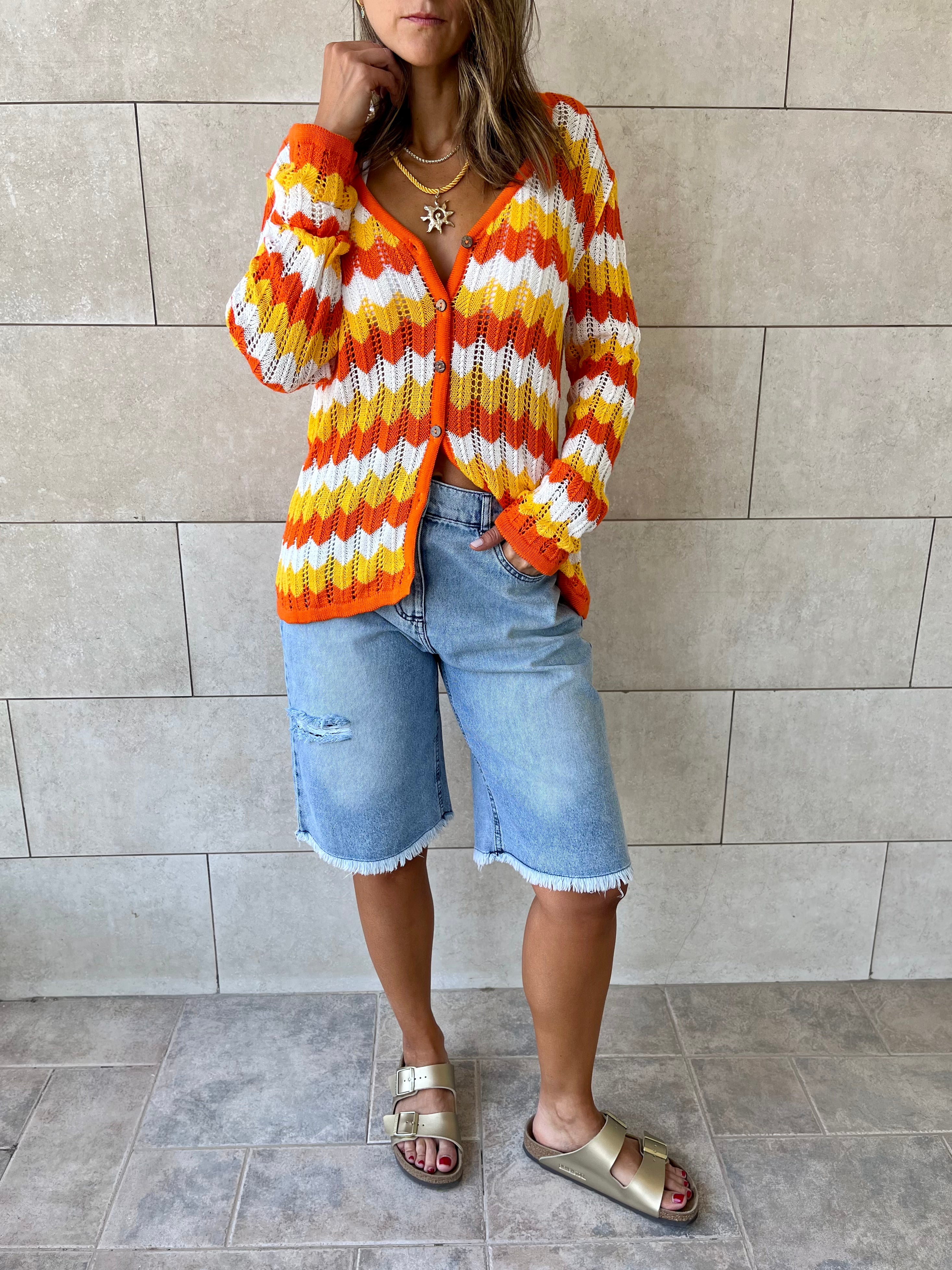 Orange Giving Waves Crochet Shirt