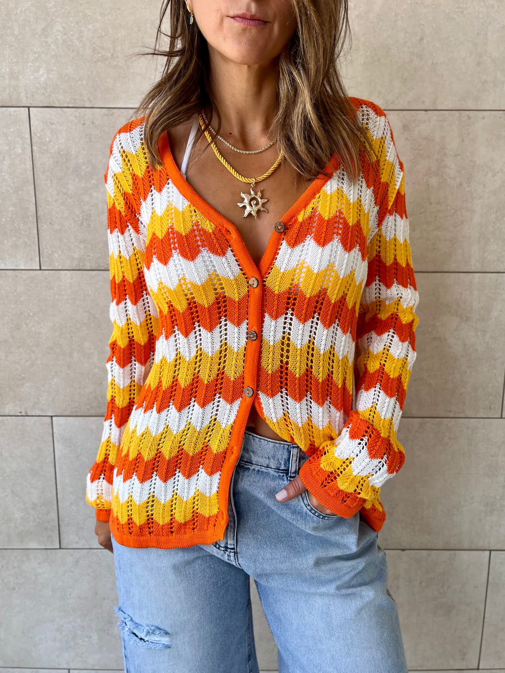 Orange Giving Waves Crochet Shirt