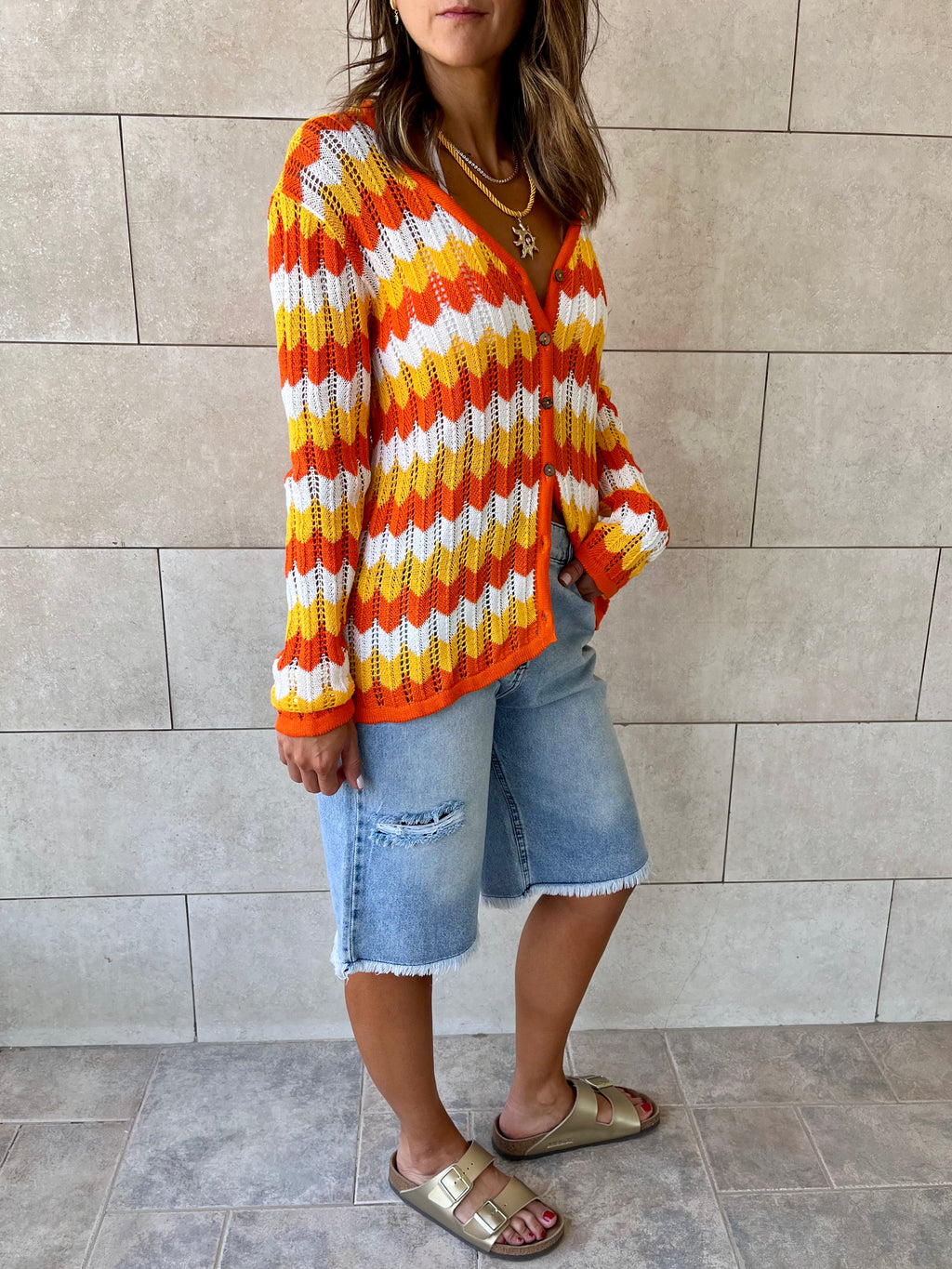 Orange Giving Waves Crochet Shirt