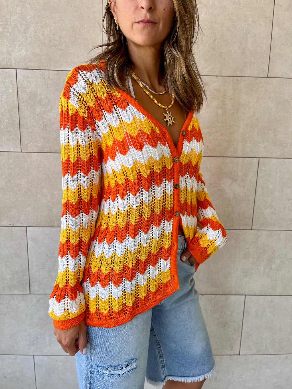 Orange Giving Waves Crochet Shirt