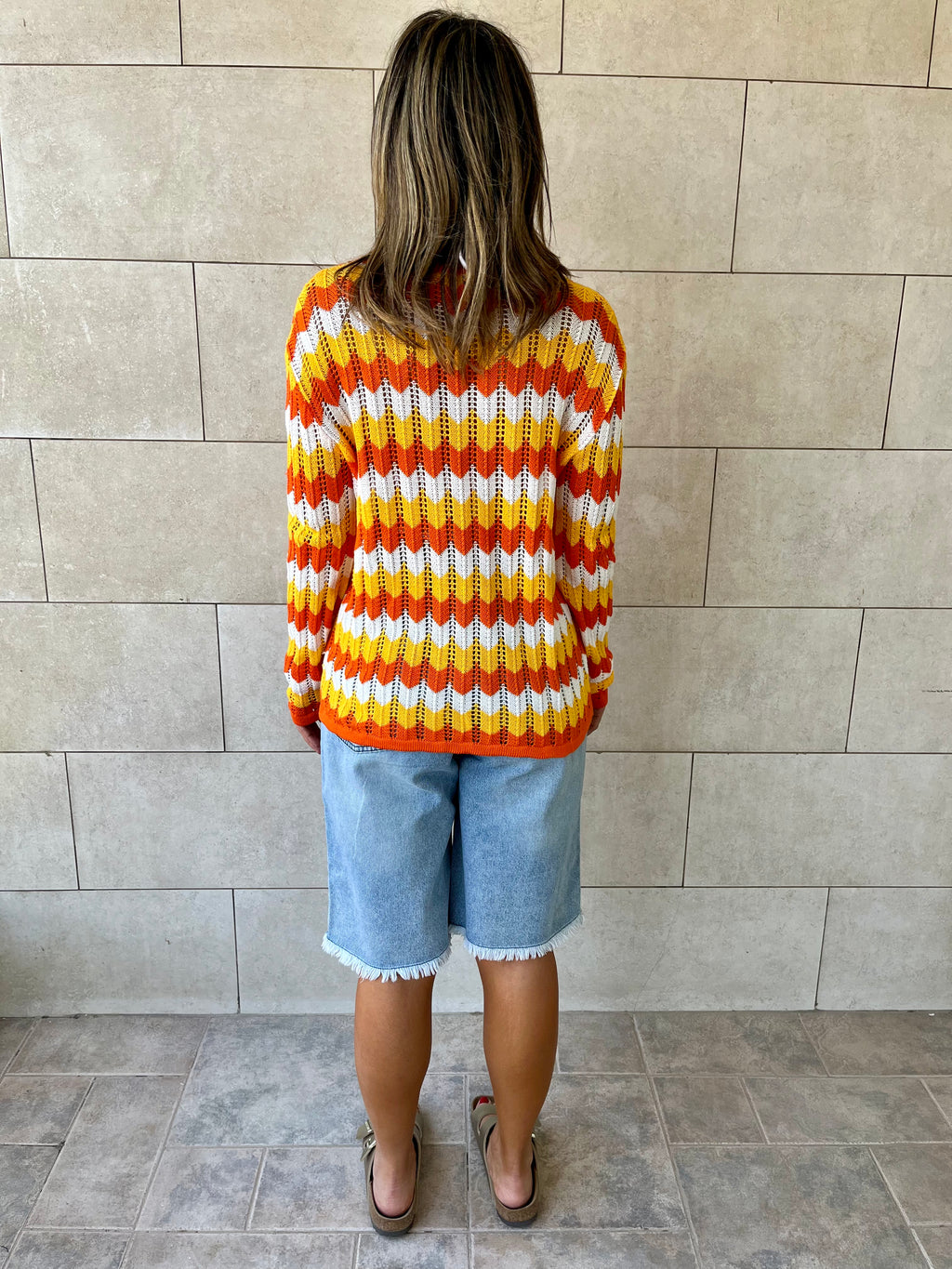 Orange Giving Waves Crochet Shirt