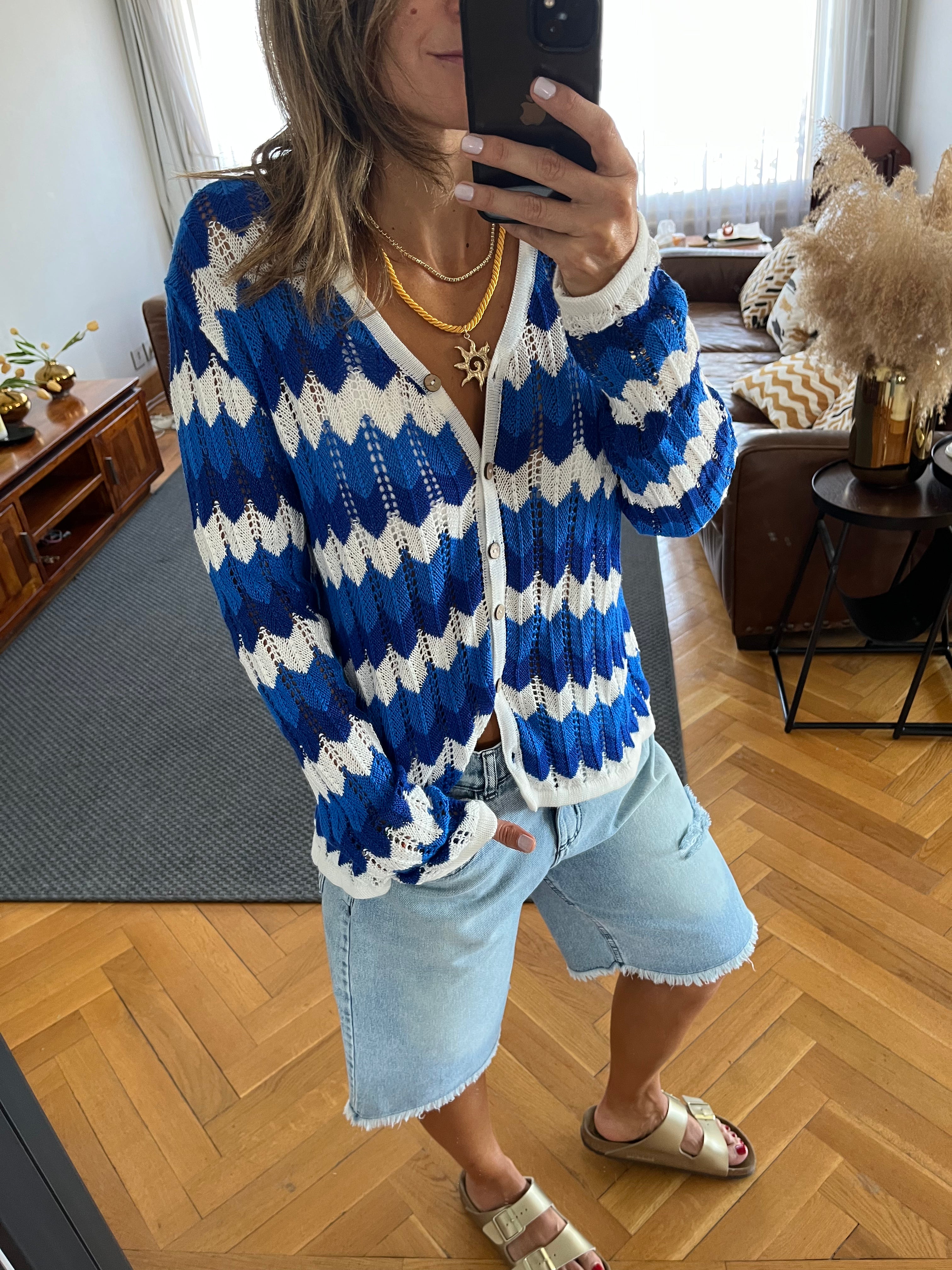 Blue Giving Waves Crochet Shirt