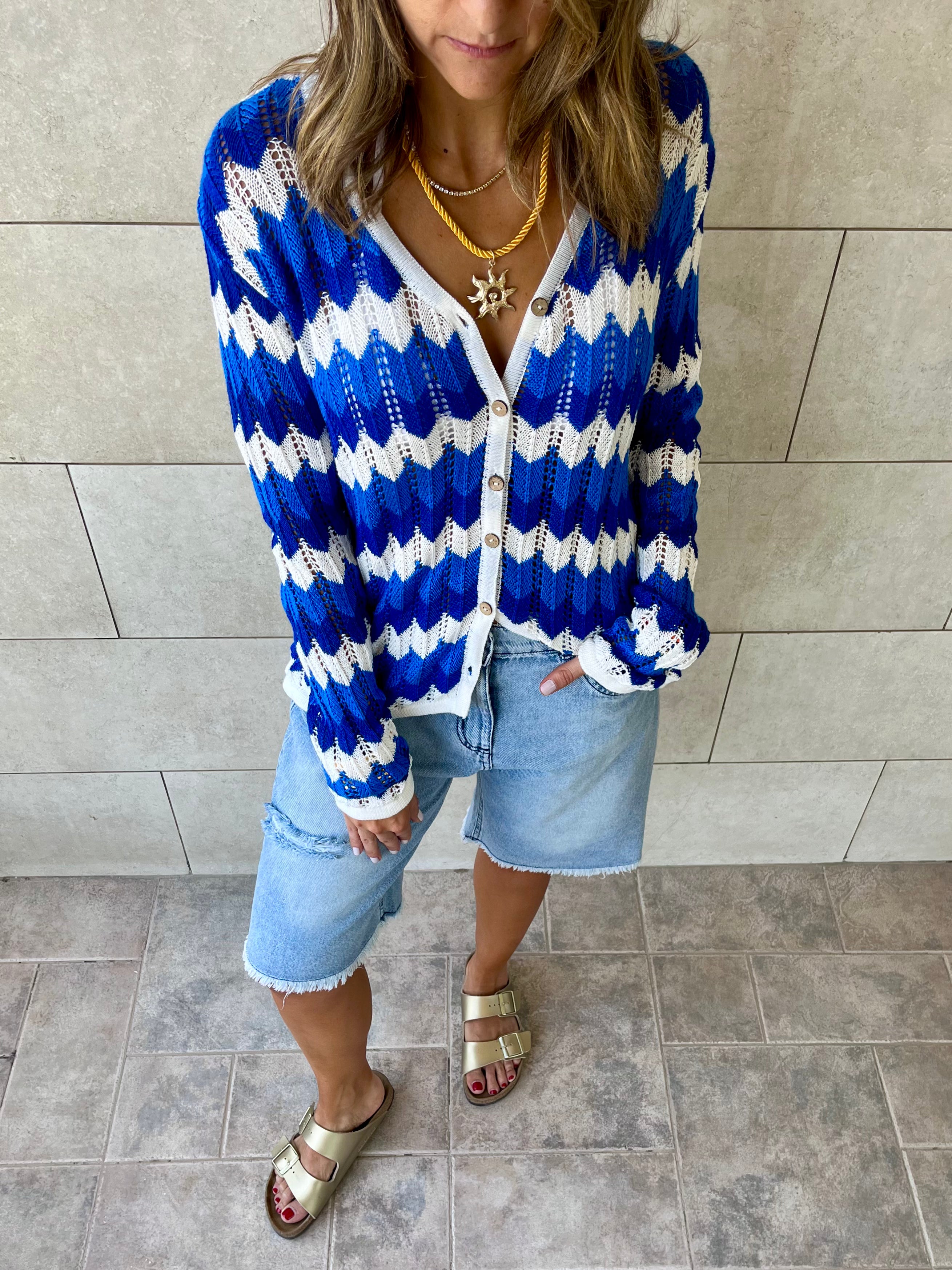 Blue Giving Waves Crochet Shirt