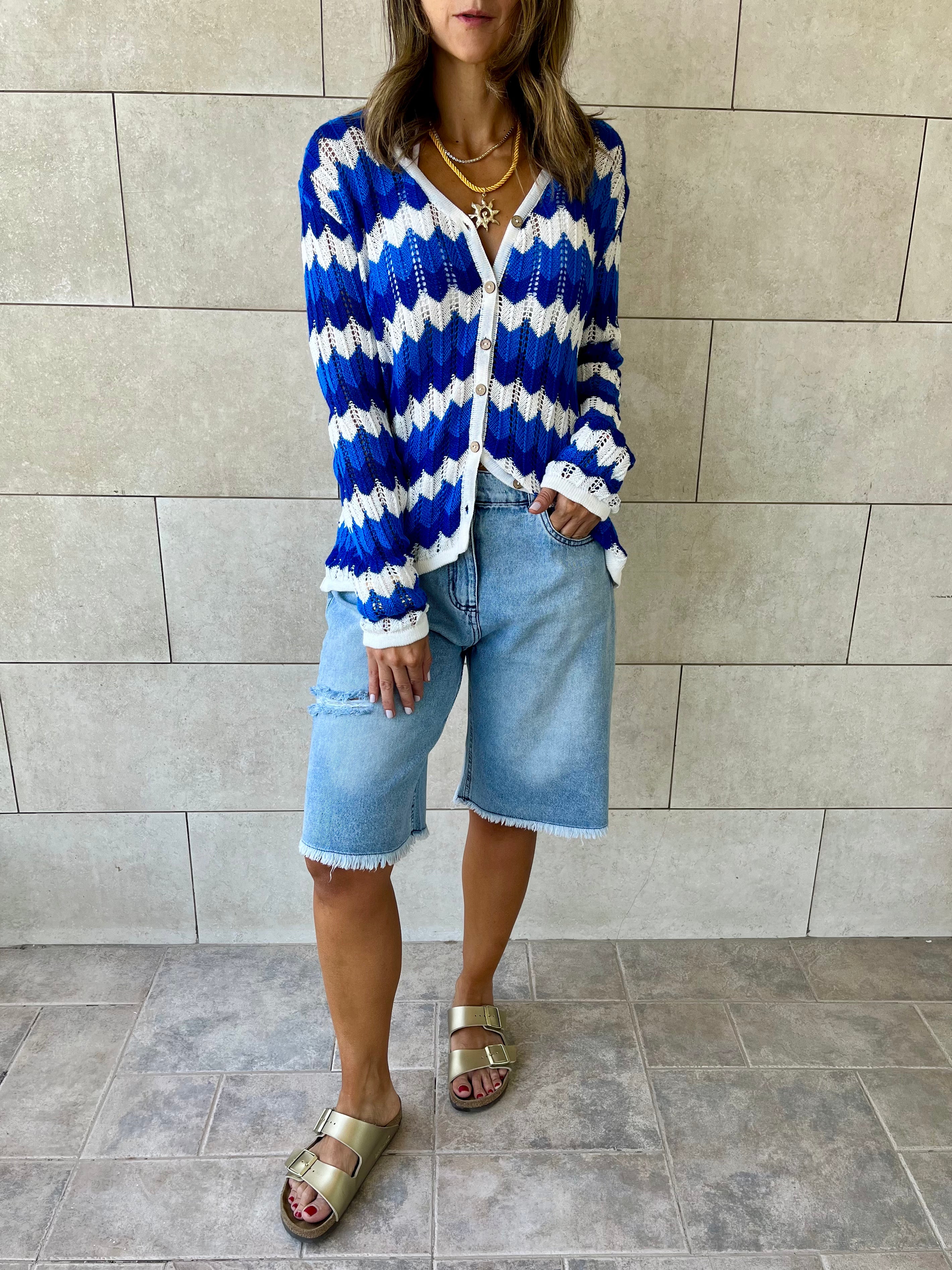 Blue Giving Waves Crochet Shirt