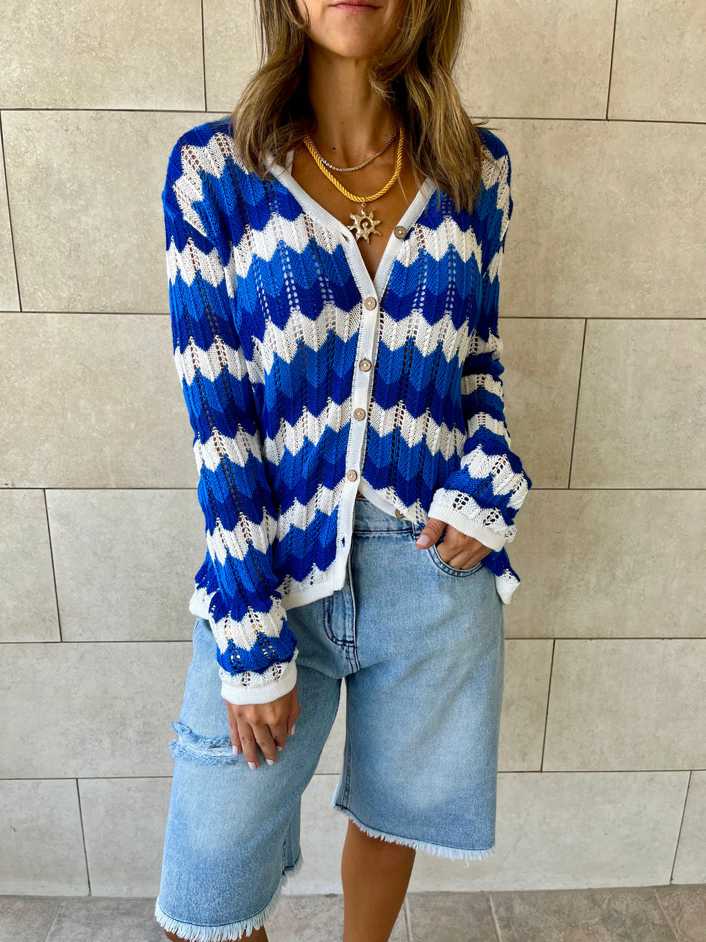 Blue Giving Waves Crochet Shirt