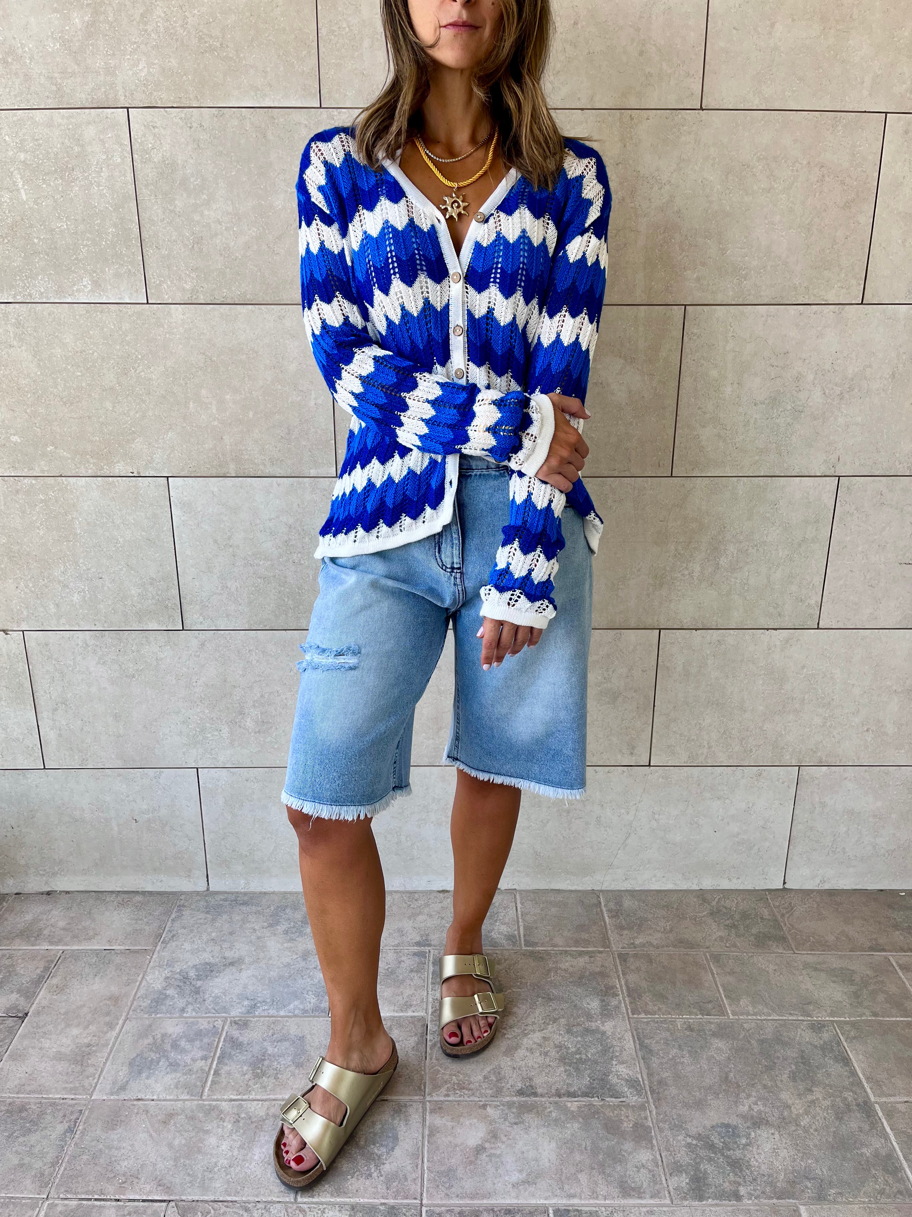 Blue Giving Waves Crochet Shirt