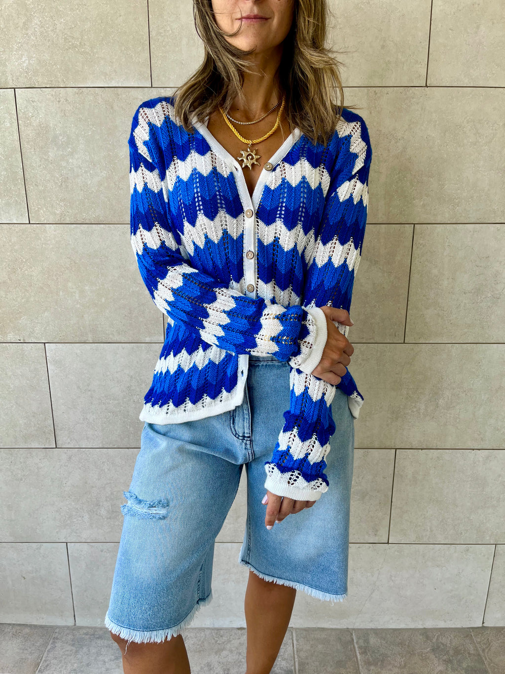 Blue Giving Waves Crochet Shirt