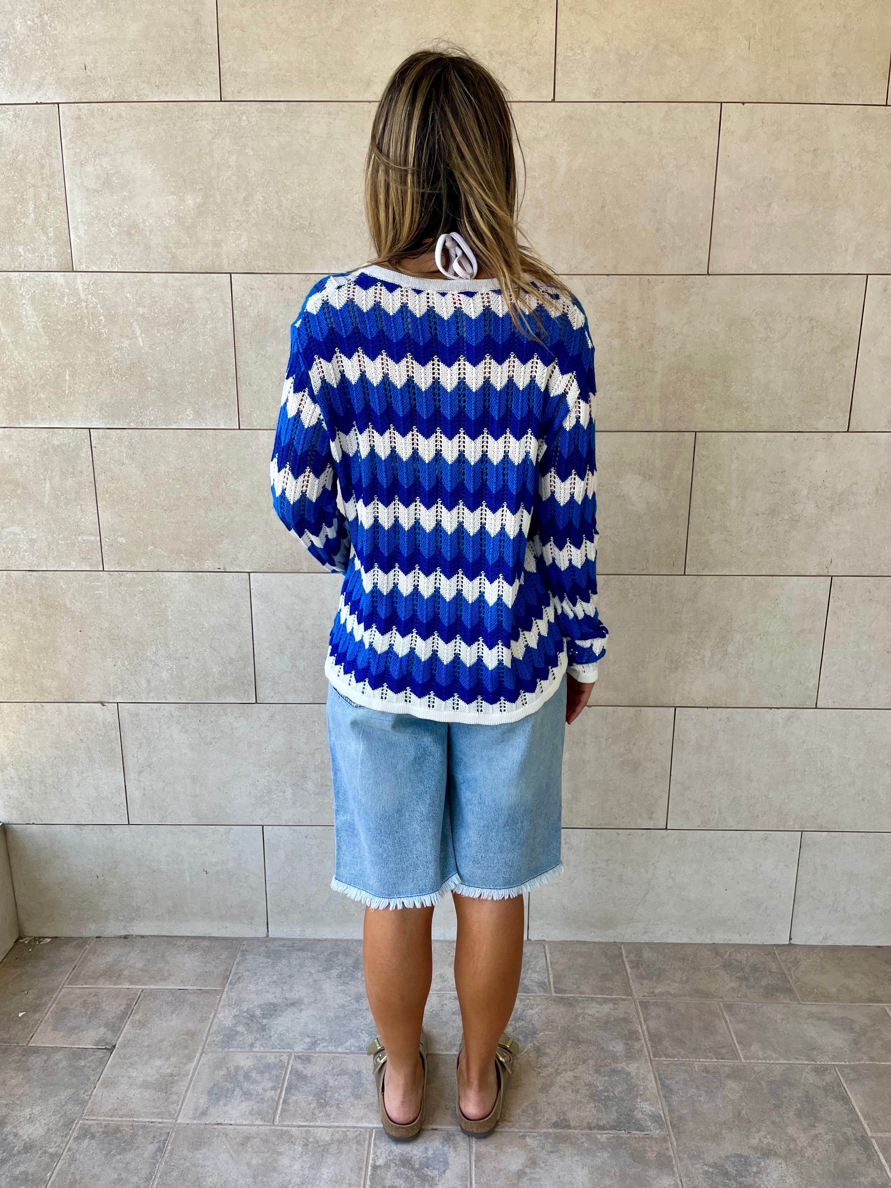 Blue Giving Waves Crochet Shirt