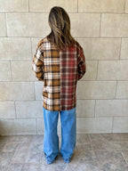 Burgundy & Camel Half And Half Plaid Shirt