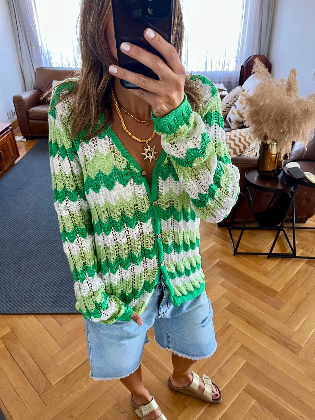 Green Giving Waves Crochet Shirt