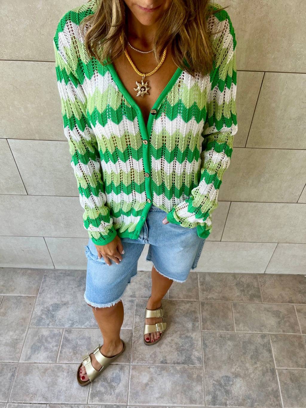 Green Giving Waves Crochet Shirt