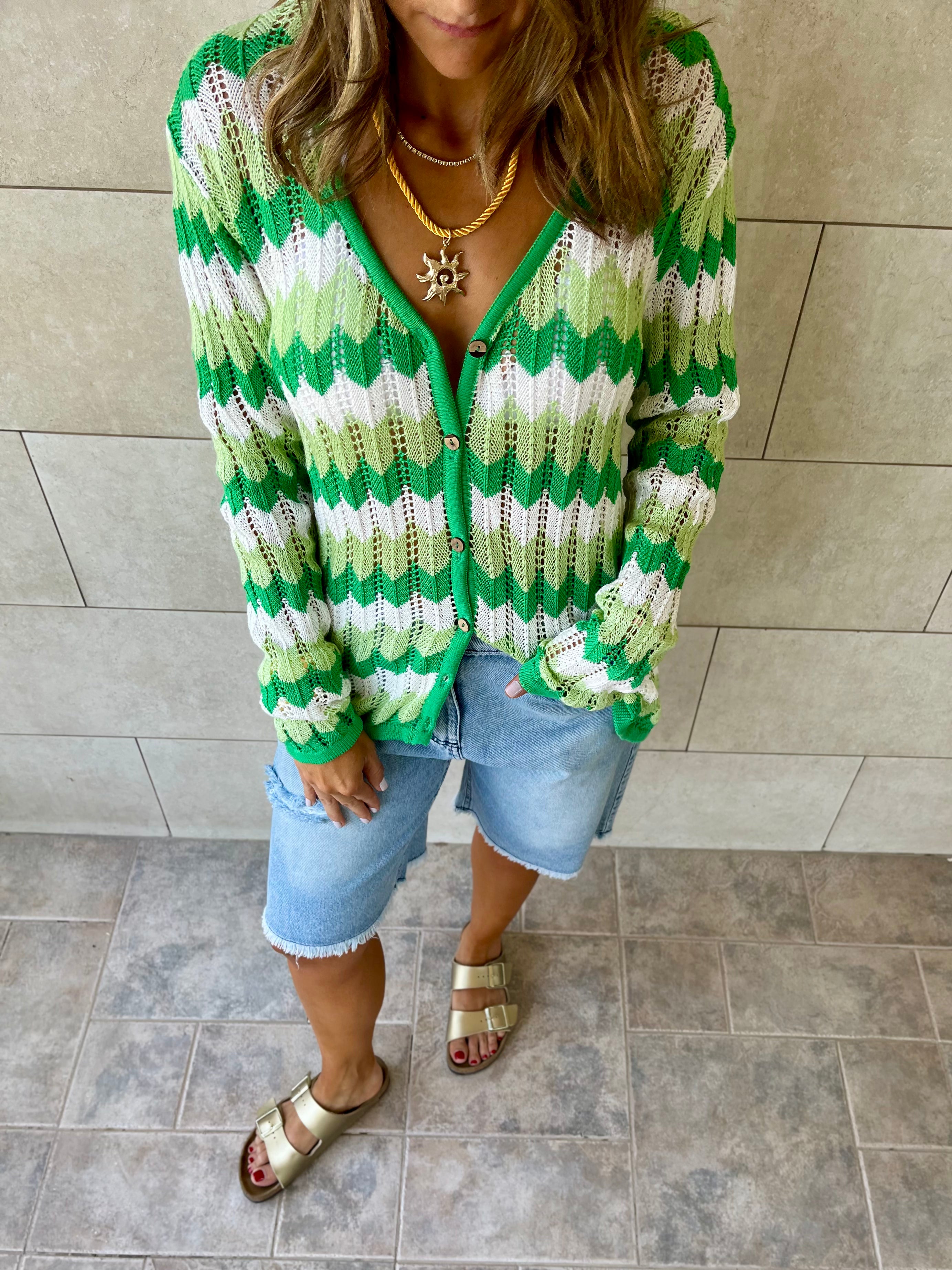 Green Giving Waves Crochet Shirt
