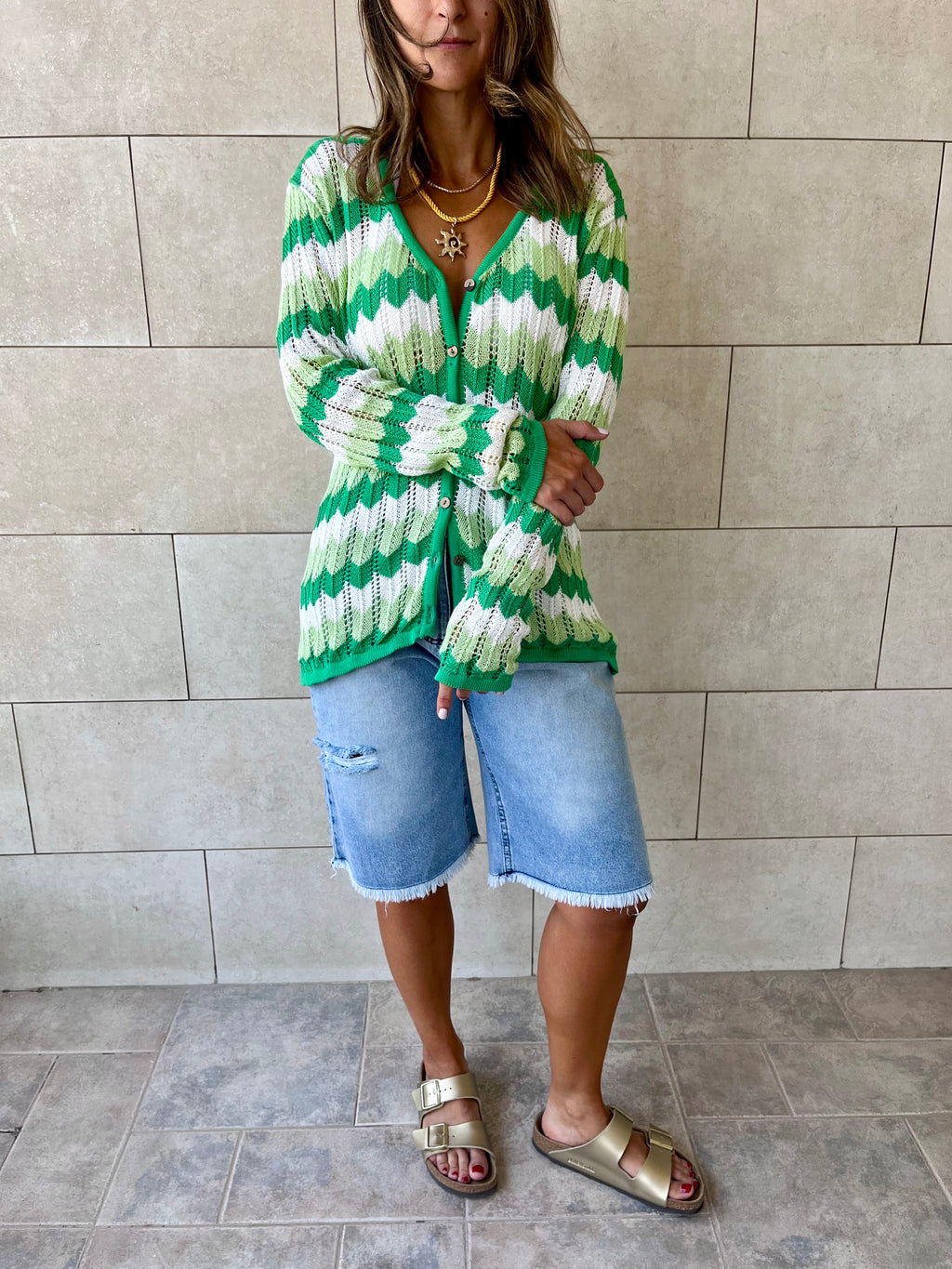 Green Giving Waves Crochet Shirt