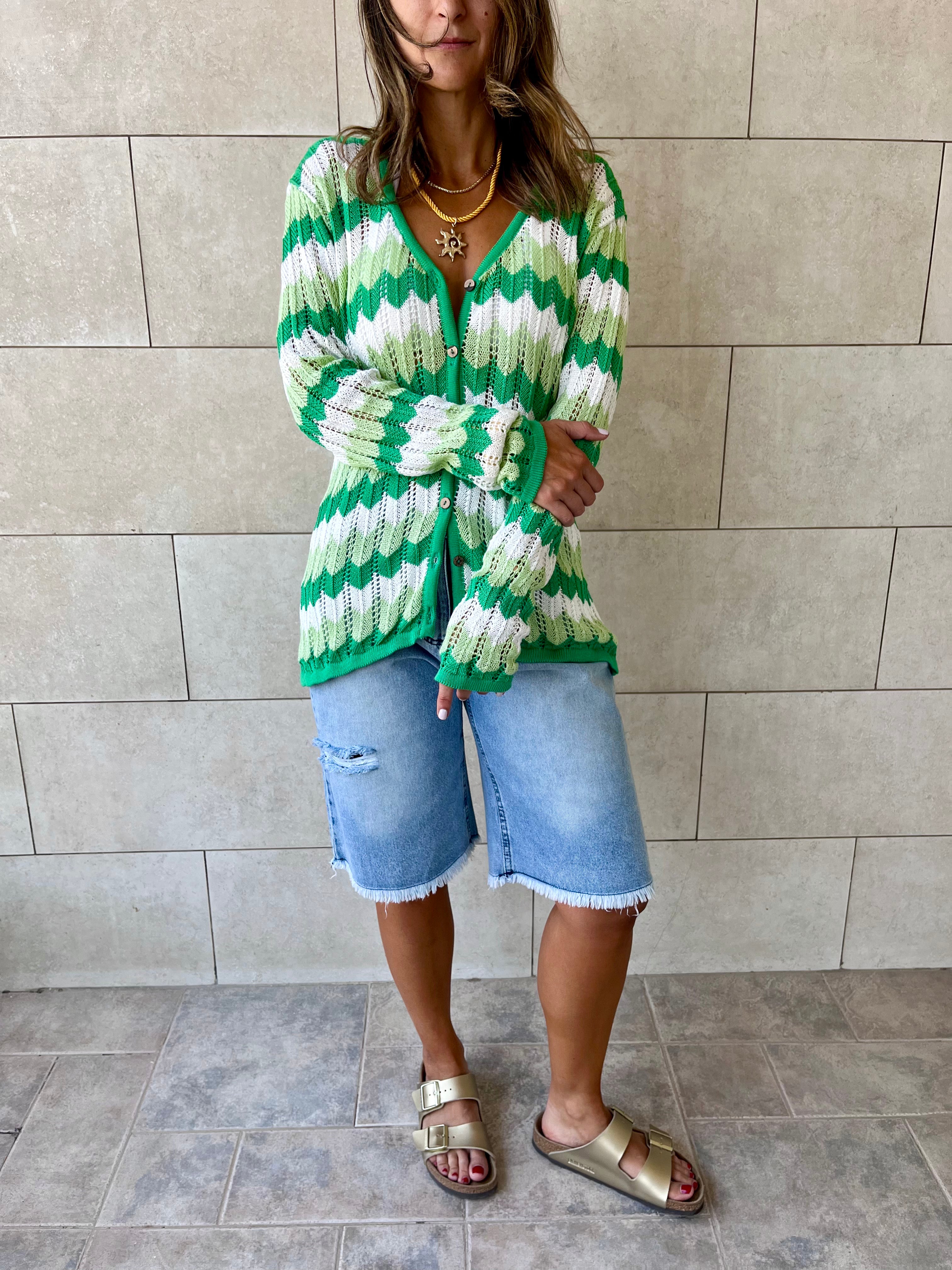 Green Giving Waves Crochet Shirt