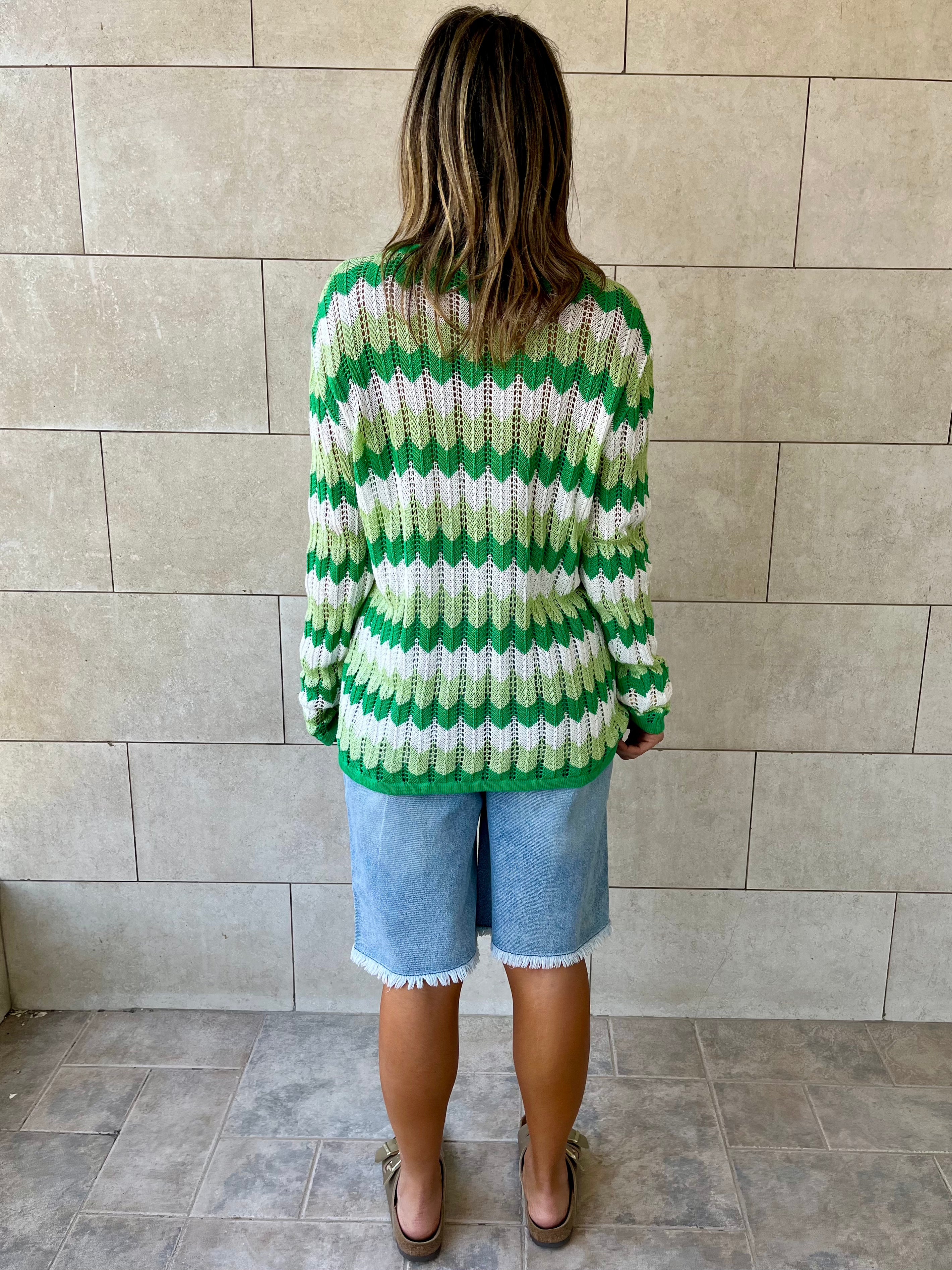Green Giving Waves Crochet Shirt