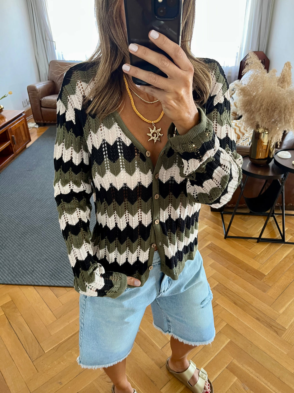 Olive Giving Waves Crochet Shirt