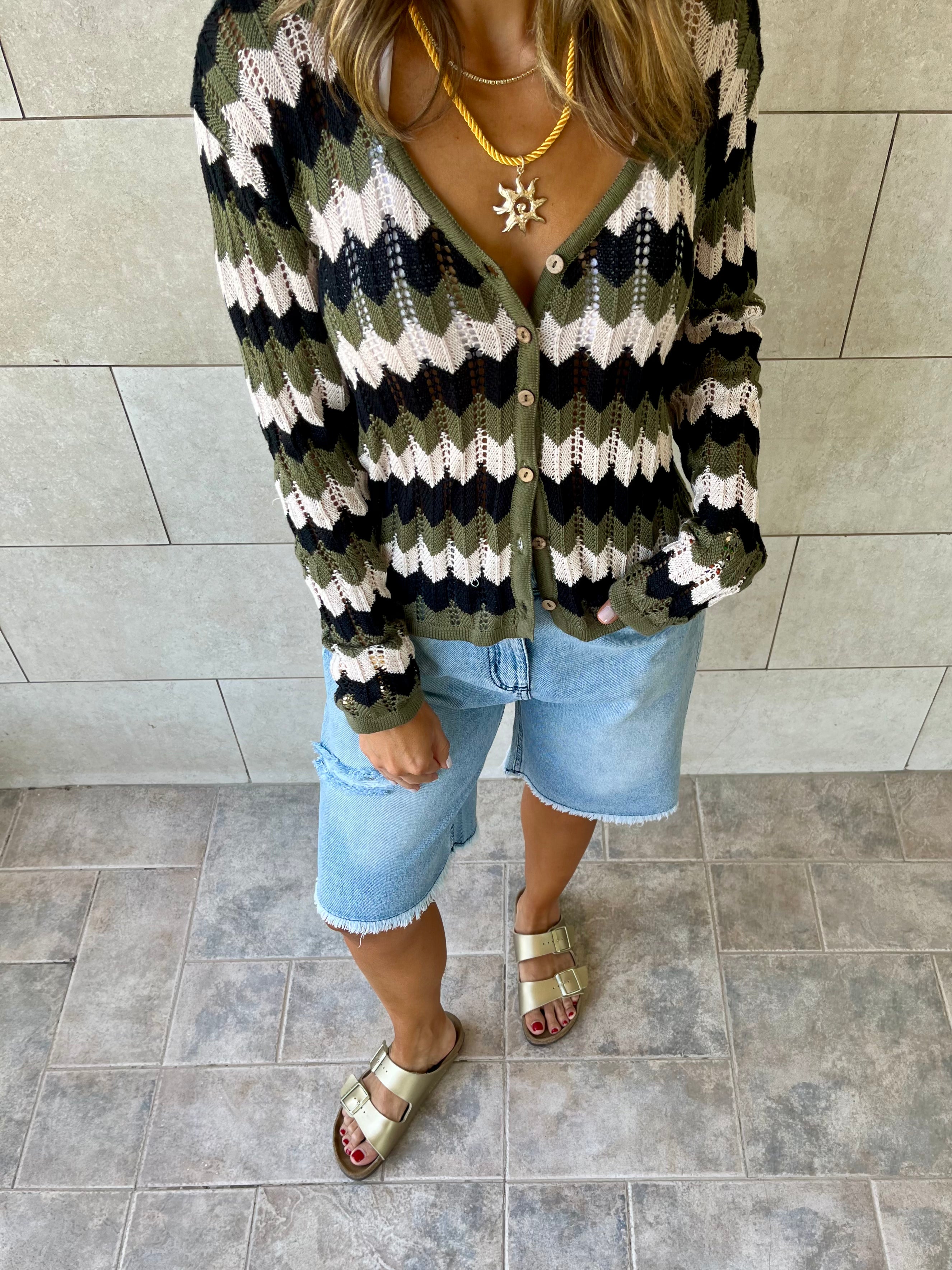 Olive Giving Waves Crochet Shirt