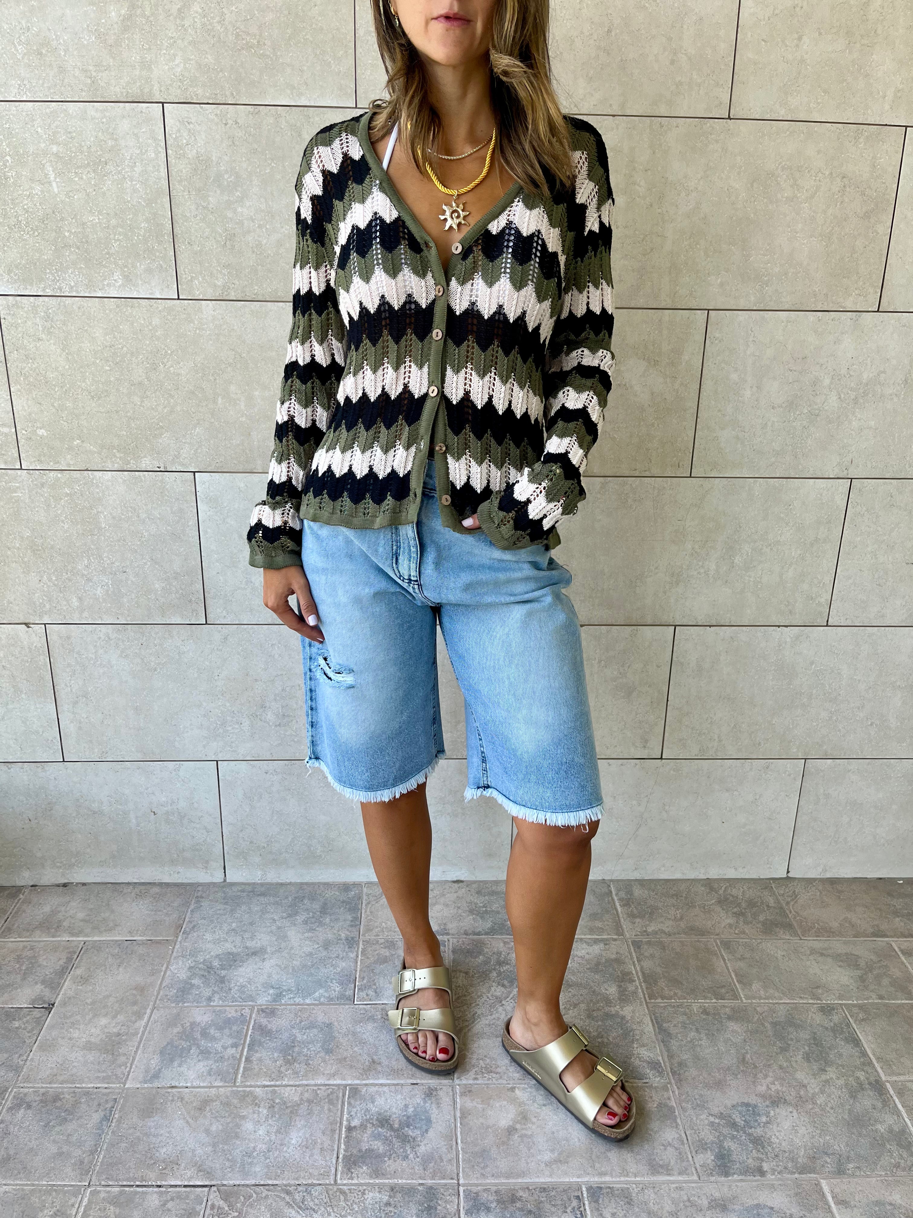 Olive Giving Waves Crochet Shirt