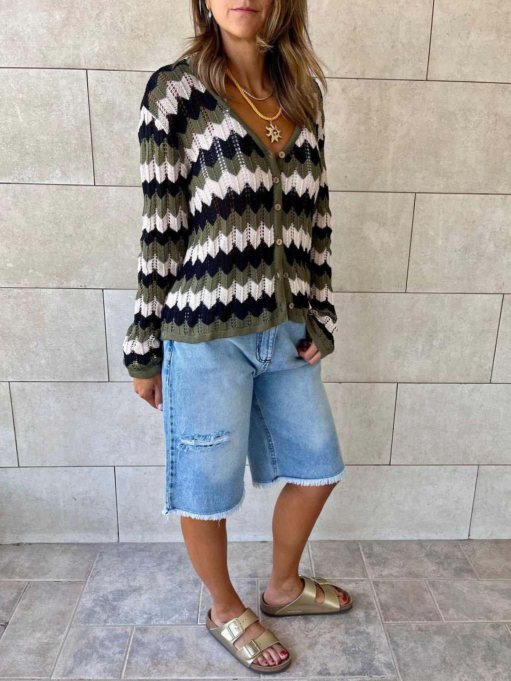 Olive Giving Waves Crochet Shirt