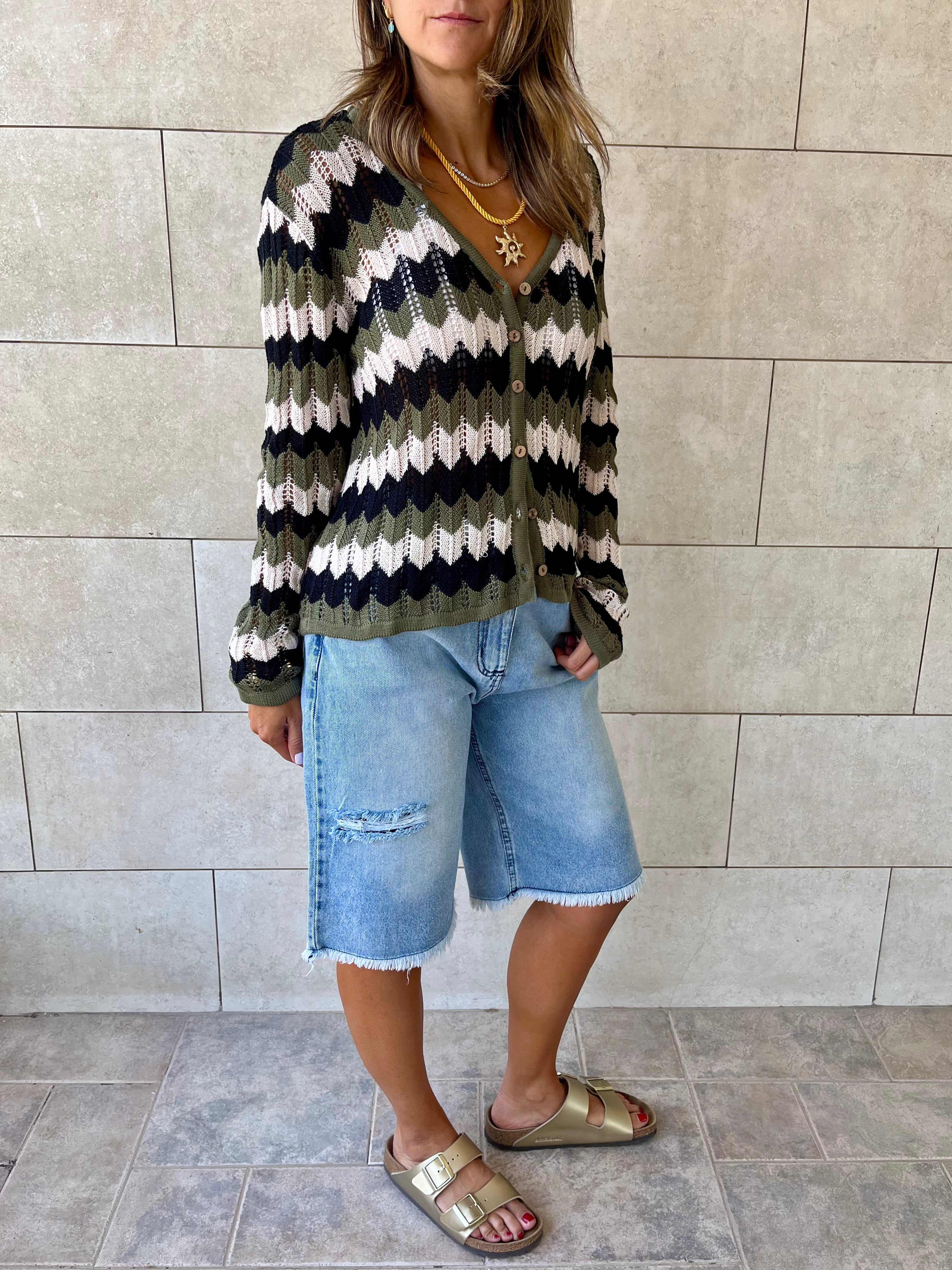 Olive Giving Waves Crochet Shirt