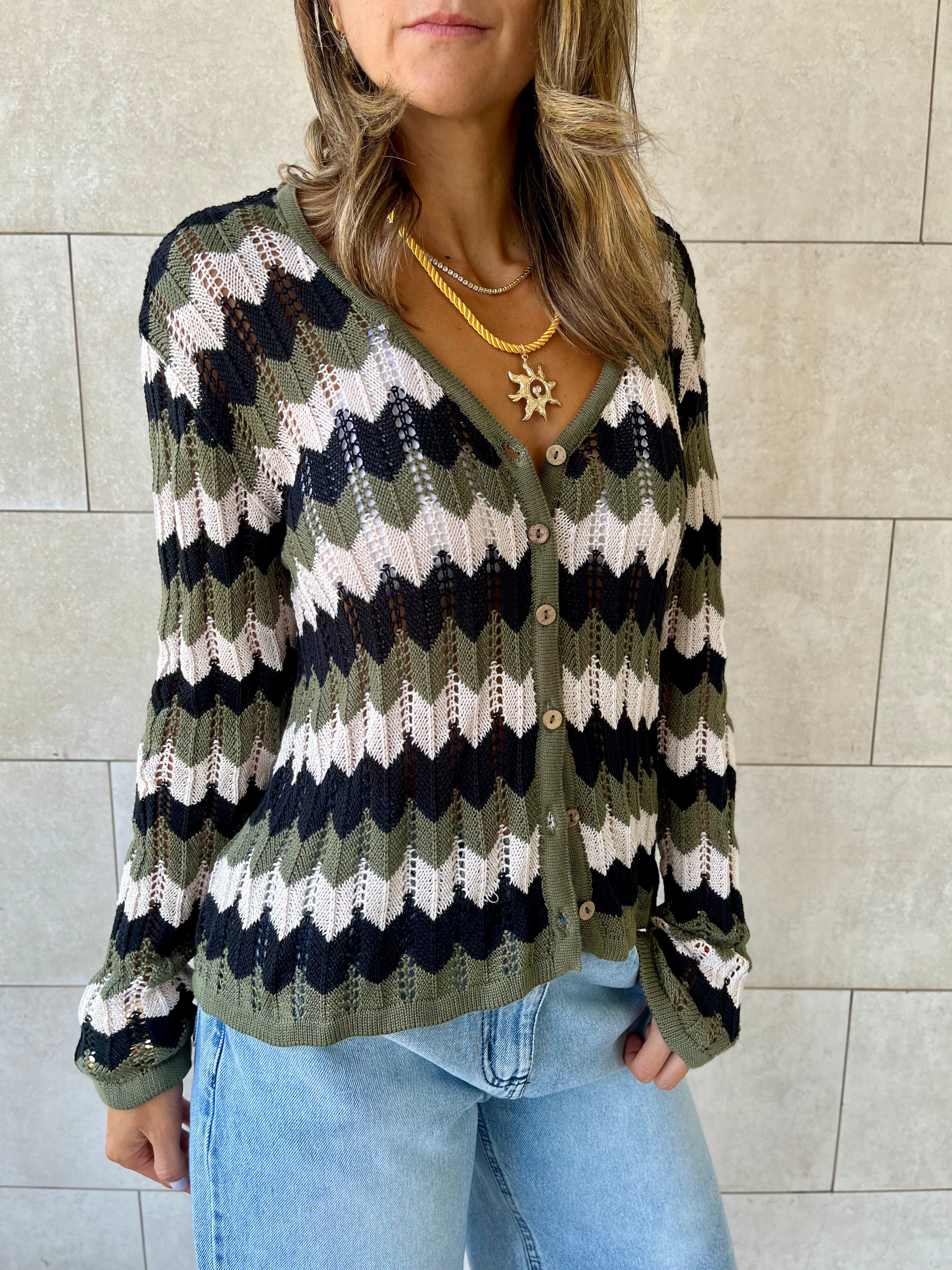 Olive Giving Waves Crochet Shirt