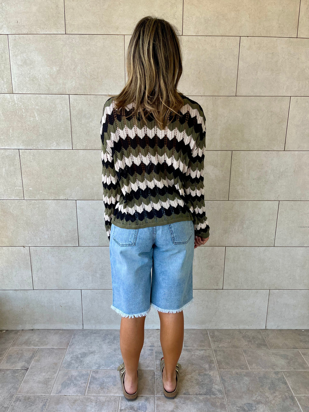 Olive Giving Waves Crochet Shirt