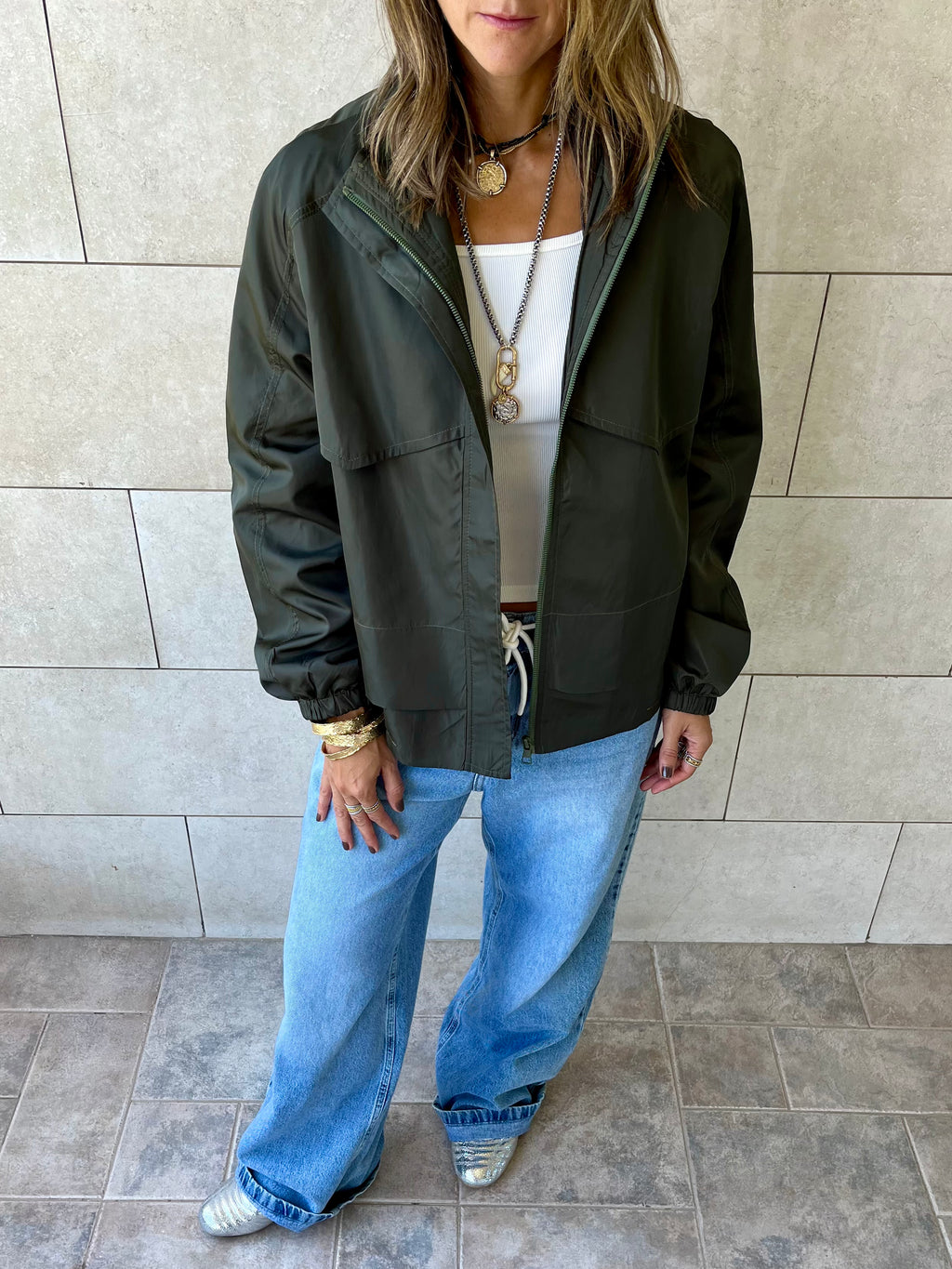 Olive Waterproof Short Jacket