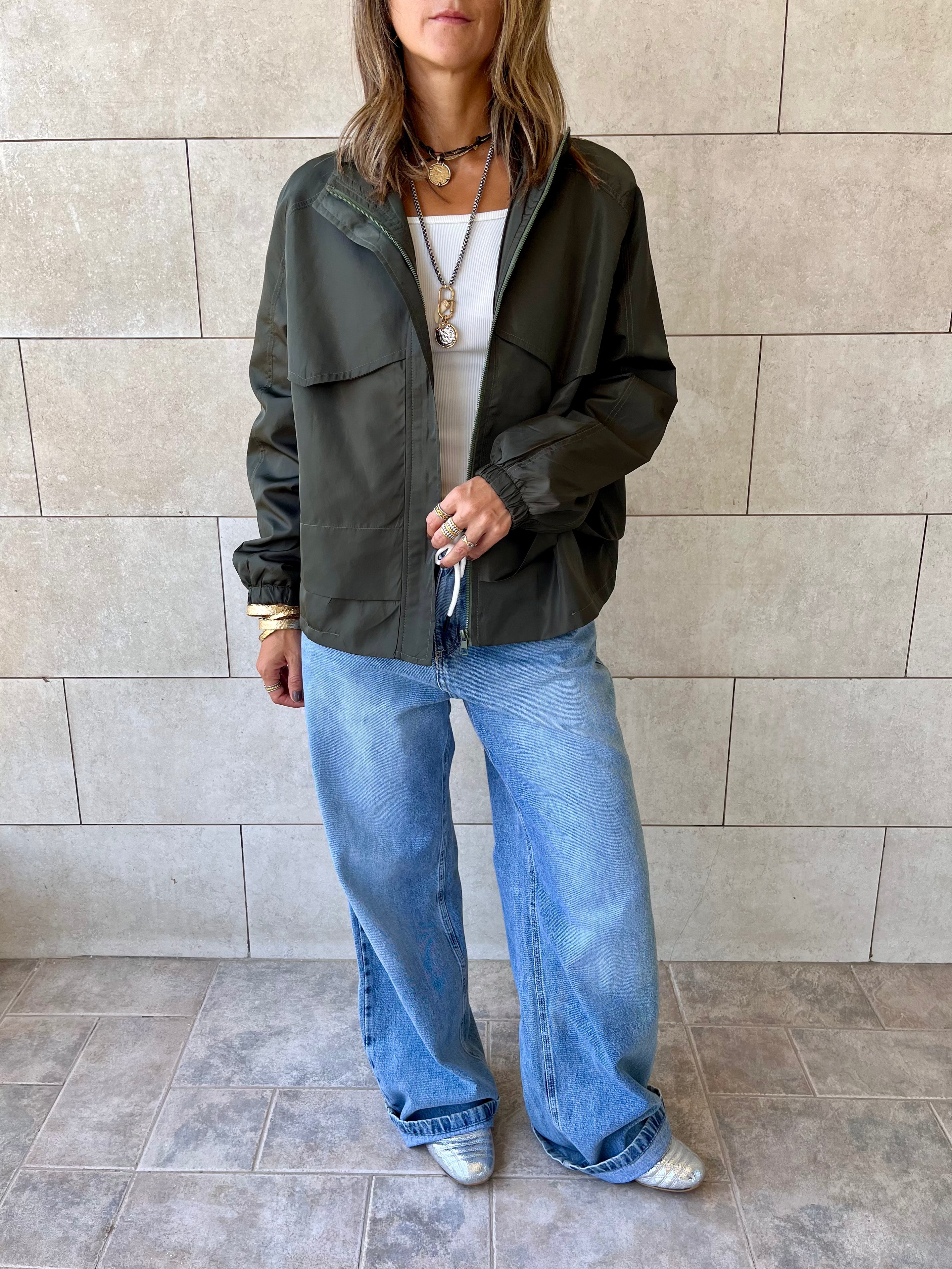 Olive Waterproof Short Jacket