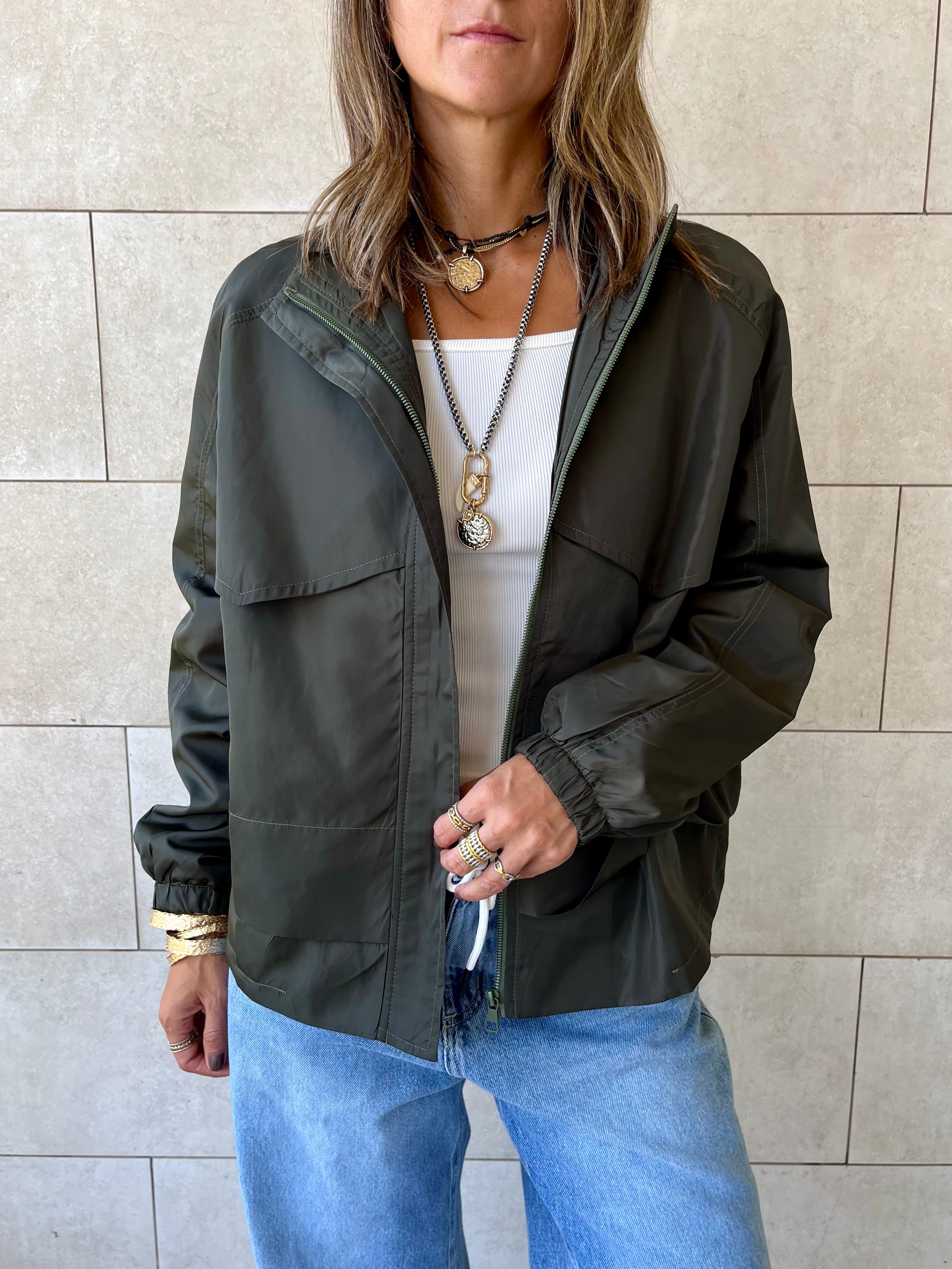 Olive Waterproof Short Jacket