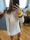 Beige Plain Crochet Short Dress