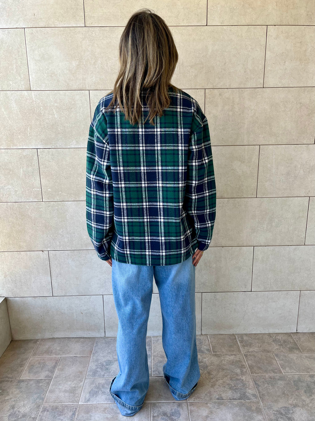 Teal Plaid Button Down Henley