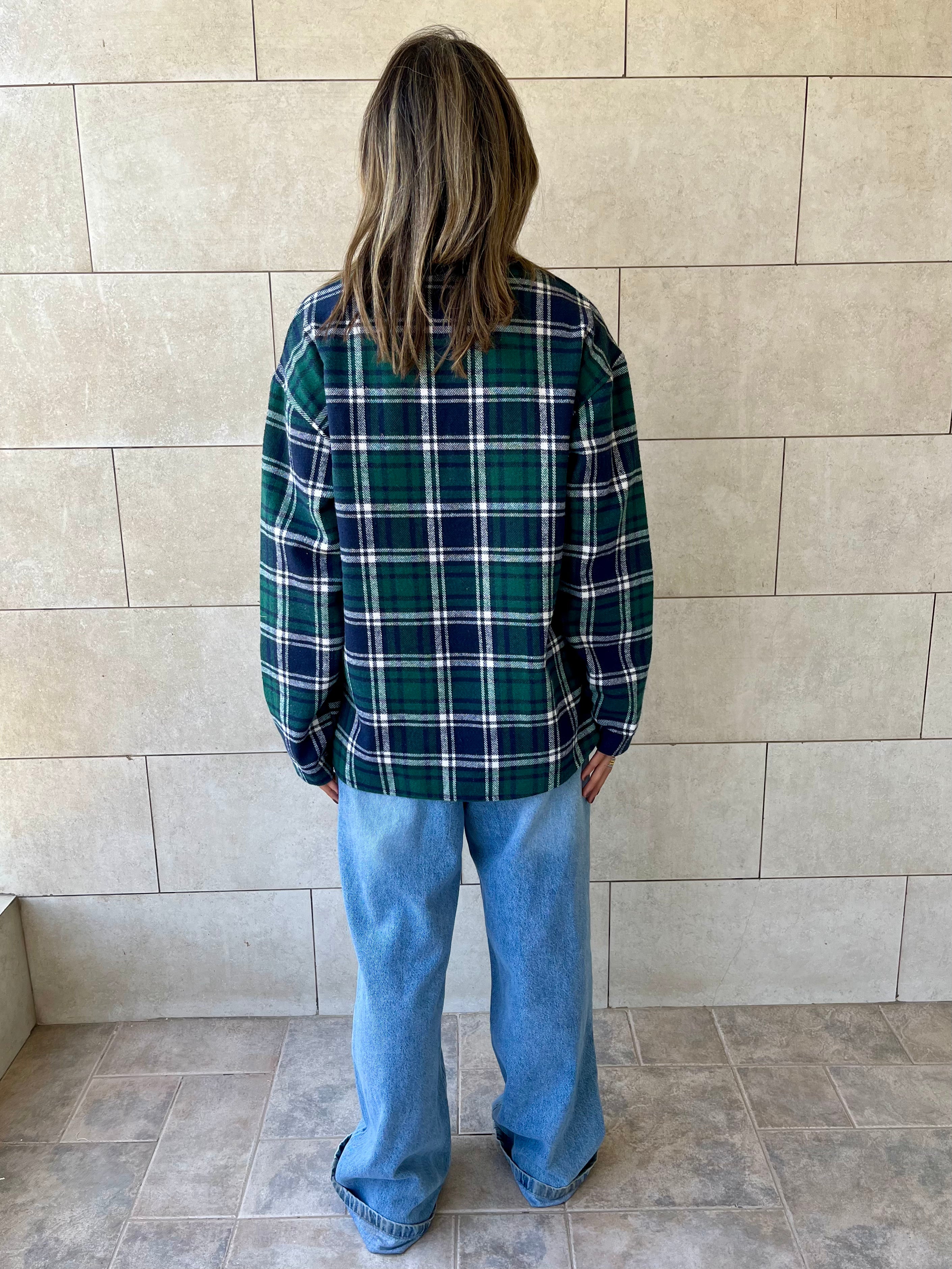 Teal Plaid Button Down Henley